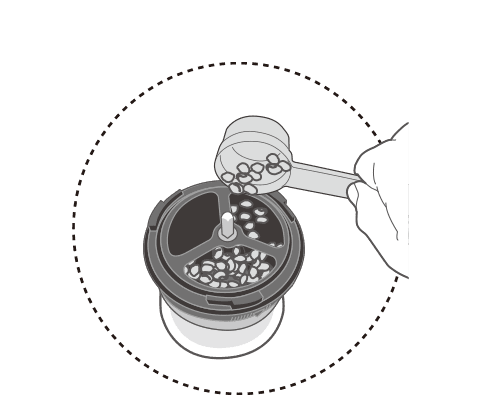コーヒー豆をホッパーに入れる