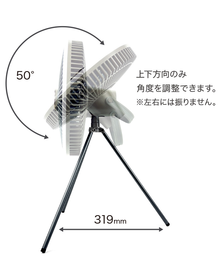 LEDライト搭載 多機能コードレスファン側面イメージ