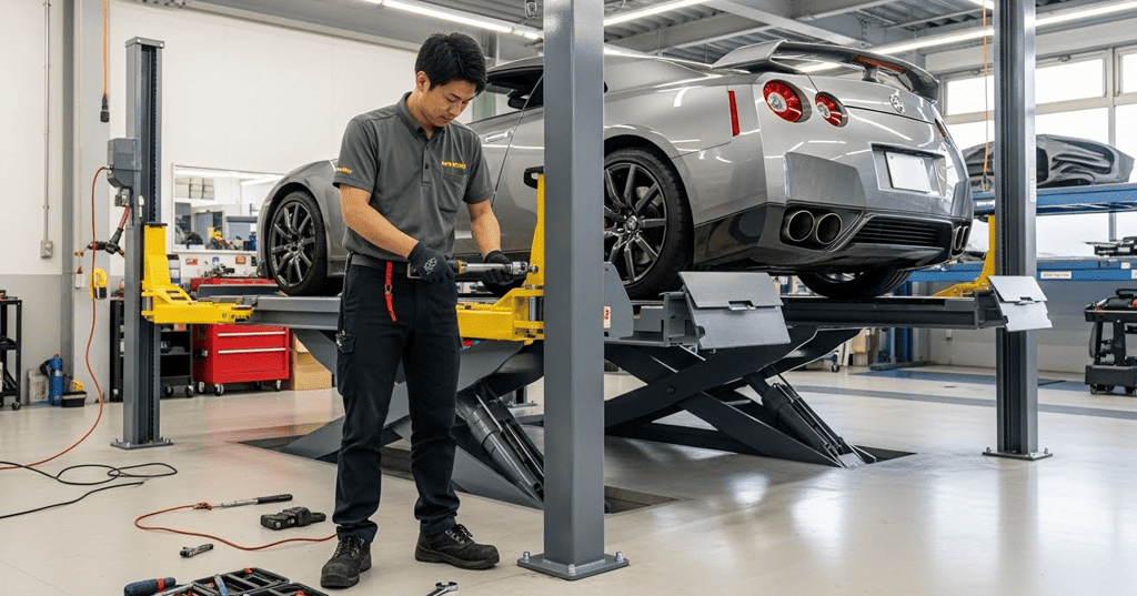 Mechanic working under car