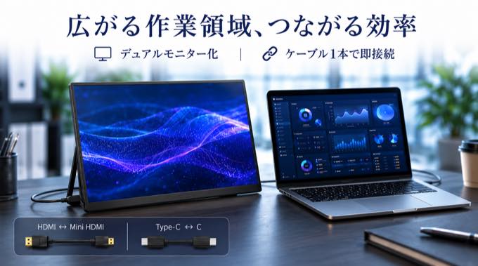 ケーブル1本で即座にデュアルモニター化