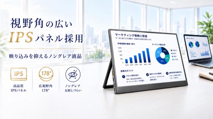 高精細IPSパネル＆映り込みを抑えるノングレア液晶